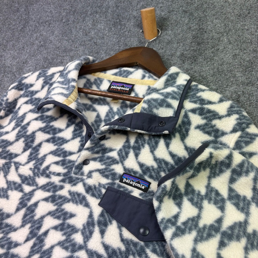 Patagonia Synchilla Fleece Pullover Mens XL White Blue Geometric Snap-T 0120